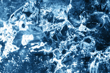 Blue paint cracks background. Scratched lines texture. Grunge leaking paint wet wall. Black surface peel paint crack. Weathered rustic surface. White dry leak paint.