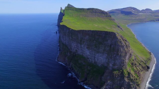 Drone Flying over The Cliffs of Hornstradir, Iceland , a remote arctic wilderness area with a dramatic landscape.