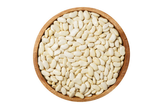 bowl of dry white beans isolated on transparent background, top view