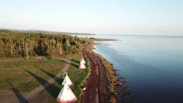 Tent by the St-Laurence shore in Gaspesie Quebec Canada