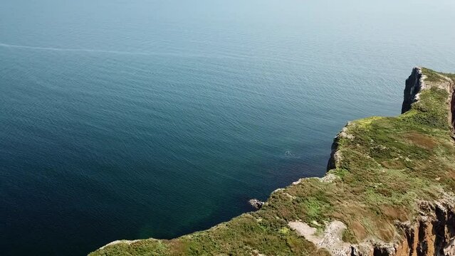 Perc&eacute; Rock in Gaspesie Quebec Canada aerial footage