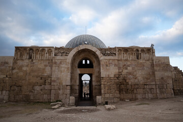 Ruins of the Umayyad Palace, an example ancient Islamic heritage in Amman. The palace is part of a campus of Roman and Islamic ruins atop Citadel Hill. Its dome has been restored.