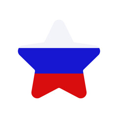 Star shape icon of russian flag colors. National symbol isolated on white, flat style. Vector picture, illustration of event or holidays in Russia, sign for web design or print.