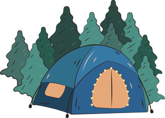 Camping Tent and Tree Illustration Graphic Element Art Card