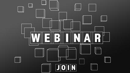 Online webinar. Web page with Join button on dark gray background