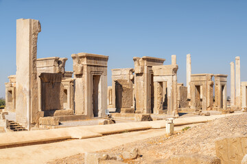 Awesome side view of ruins of the Tachara Palace, Persepolis
