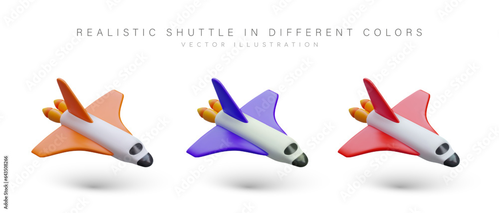 Aufkleber 3d shuttle, set in different colors. gliding spaceship. space exploration. flying machine. space roc