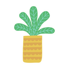 Tropical indoor plant in a pot. Scandinavian cozy home decor. Flat vector cartoon illustration on white background.