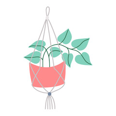 Tropical indoor plant in a pot. Scandinavian cozy home decor. Flat vector cartoon illustration on white background.