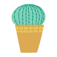 Tropical indoor plant in a pot. Scandinavian cozy home decor. Flat vector cartoon illustration on white background.