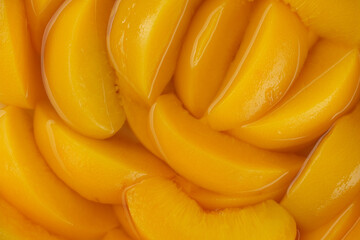 Chopped yellow peaches in heavy syrup, canned fruit