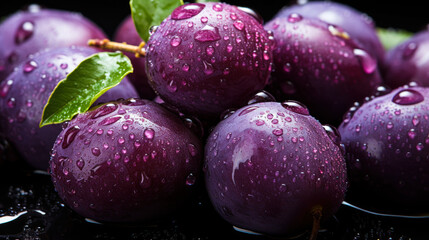 pile of fresh Damson Plum fruits texture with water spots, shot from a top view, healty food and active lifestyle background wallpaper concept
