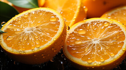Macro close-up of orange texture with water spots, fruit photography