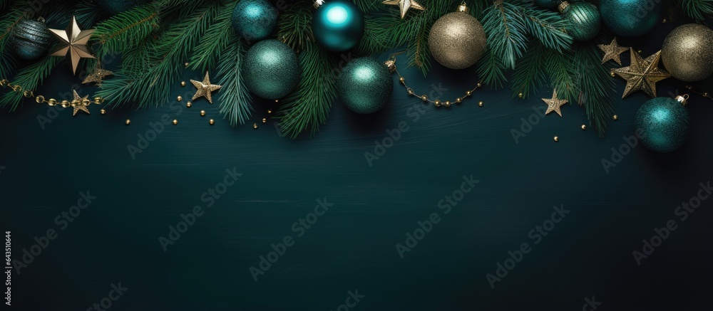 Poster decorated tree with empty area surrounded by green christmas items