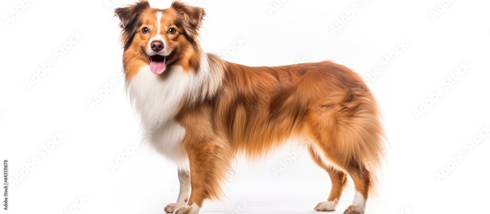 Poster large joyful aussie standing alone on white backdrop