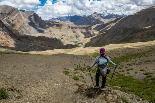 Trekking into the Lingshed Valley on the classic trans-Zanskar trek, Ladakh, India