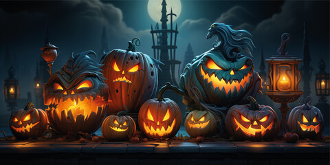 3D halloween pumpkin with bats and pumpkin