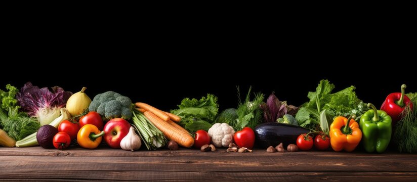 High resolution studio photo of fresh fruits and vegetables on wooden table Copy space available