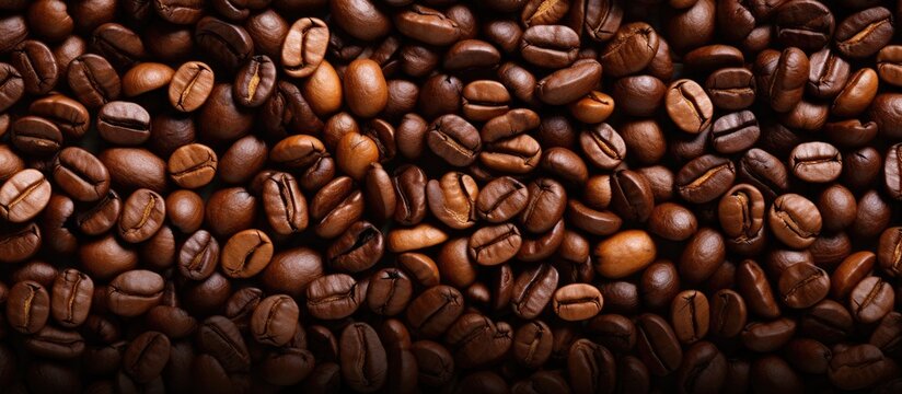 Top view of coffee beans on a background with copy space