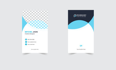 Double-sided Blue modern City Background Business Card Design Template Set. Name card,horizontal simple clean template vector design, layout in rectangle size.Can be adapt to Brochure, Annual Report, 