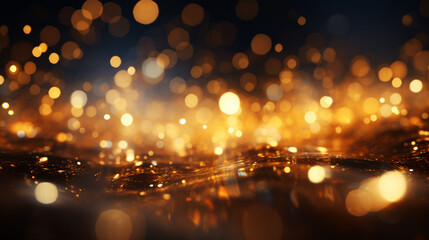 Golden bokeh background with light spots, golden starlight particle background