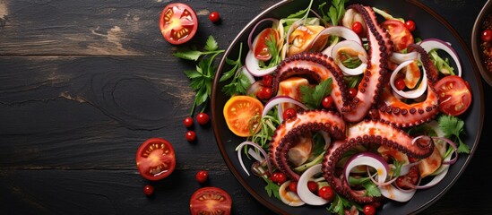 Fresh vegetable and octopus tentacle salad with room for writing