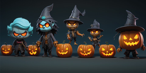 3D halloween pumpkin with bats and pumpkin