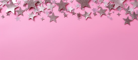 Pink background with silver glitter stars