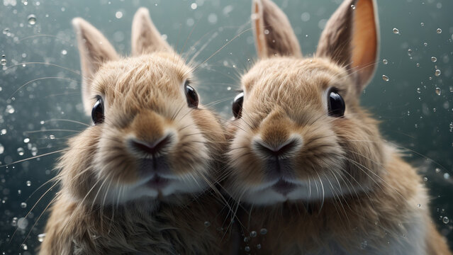Wallpaper stone, hare, rabbit, rabbits, rabbits, a couple, rabbits,  leverets, two rabbits images for desktop, section животные - download