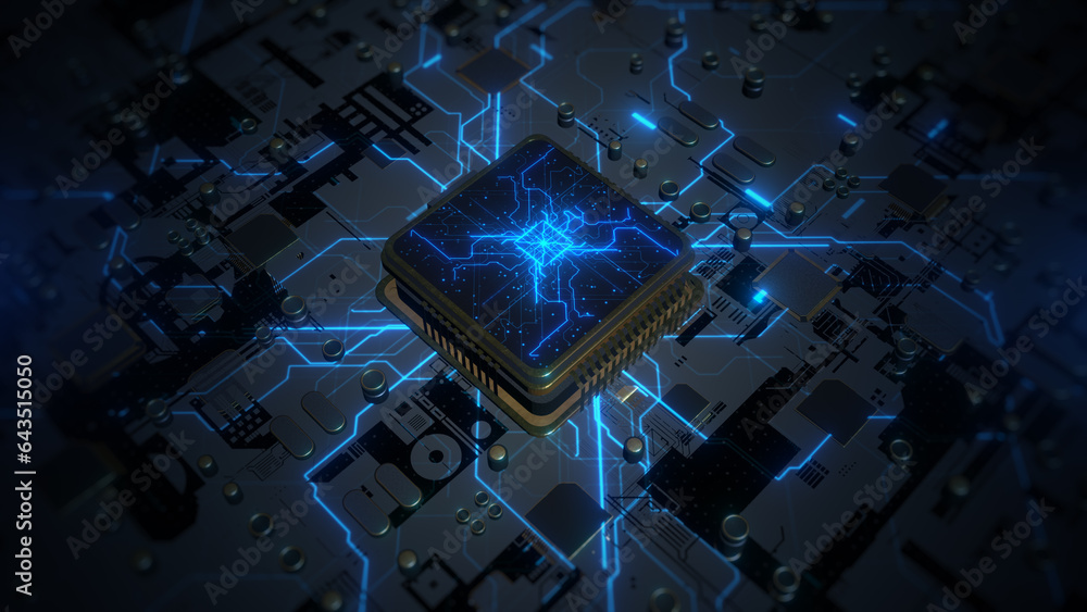 Poster artificial intelligence ai, deep learning modern computer technology. futuristic cyber technology in