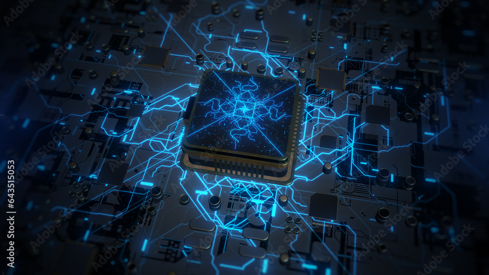 Poster artificial intelligence ai, deep learning modern computer technology. futuristic cyber technology in