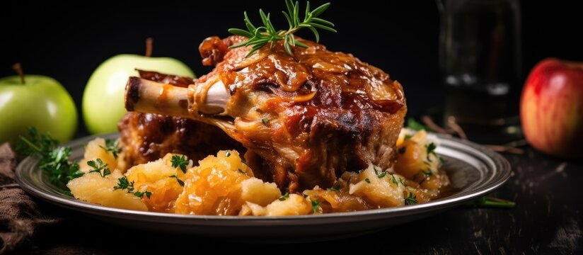 Pork knee prepared with beer apples and sauerkraut