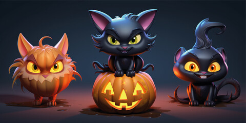3D halloween pumpkin with bats and pumpkin