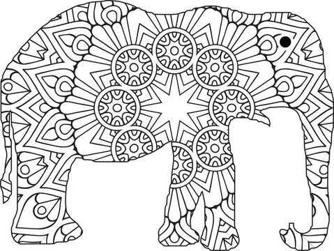 The stylized figure of an elephant in the festive patterns. Raster illustration