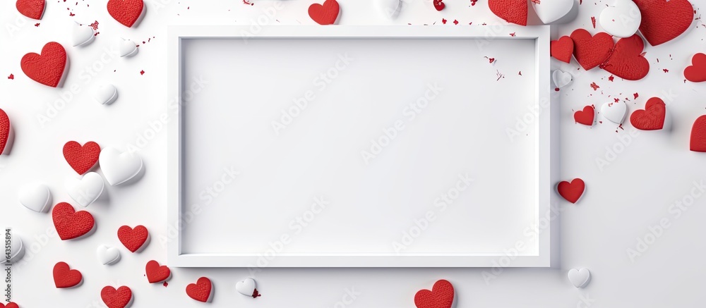 Poster Mock up of heart shaped paper on white frame with space in the center