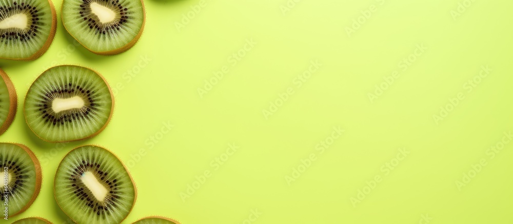 Aufkleber kiwi frame on colorful background top view with text space dried fruit as nutritious food