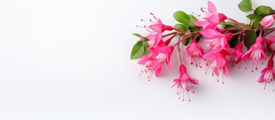Minimalist style Easter and Mother s Day card with a petite bouquet of garden fuchsia pink flowers on a white background
