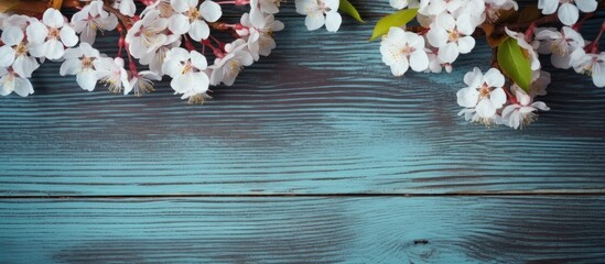 Cherry blossoms on aged wooden planks Spring Easter backdrop