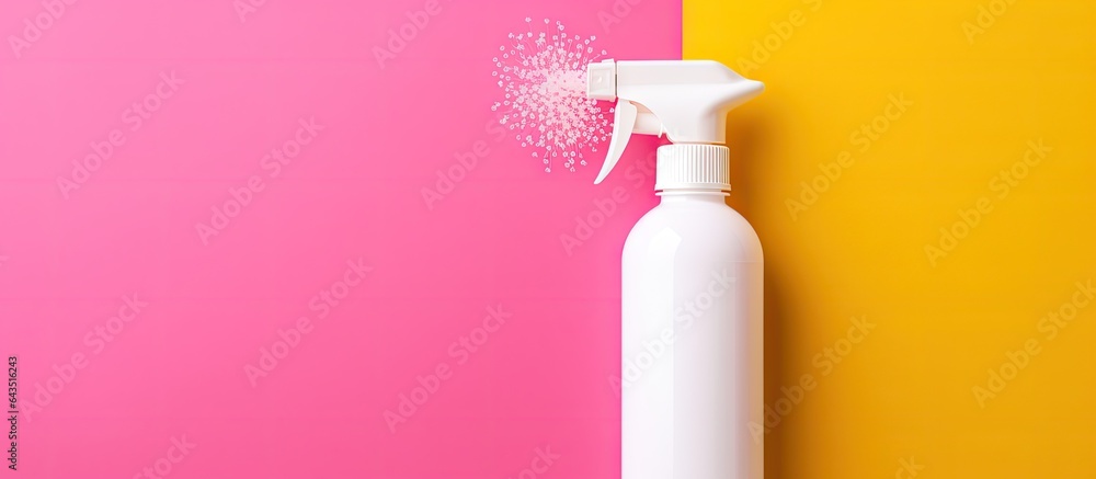 Aufkleber spray bottle with geometric shapes isolated on yellow background with space for text