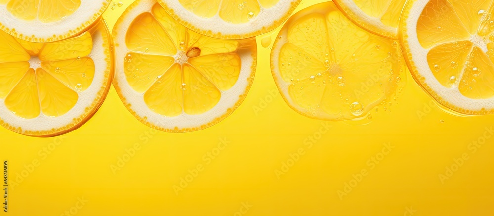Aufkleber lemon slices floating in water on yellow background