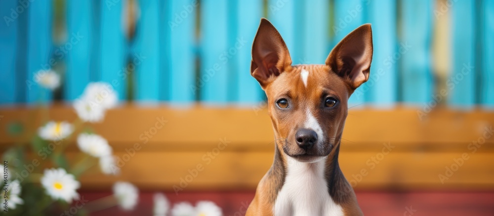 Poster indoor image of a basenji puppy for copy space on a white background