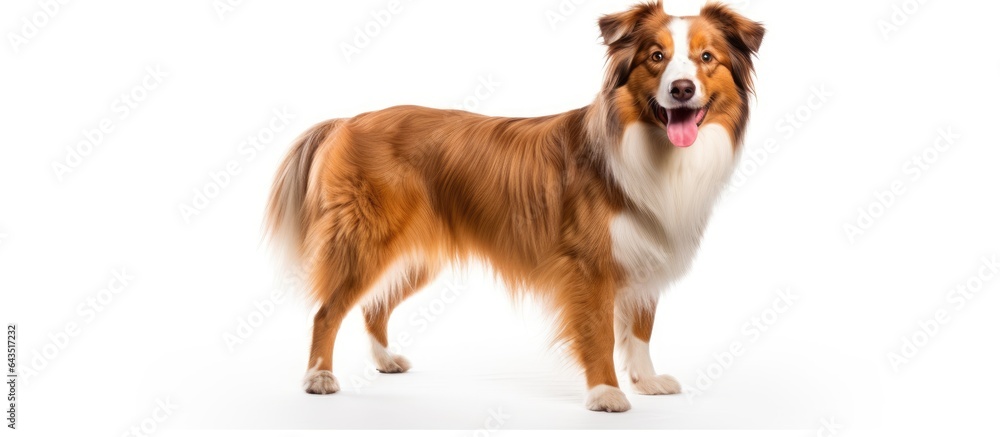Poster large joyful aussie standing alone on white backdrop