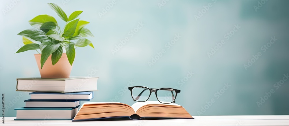 Aufkleber a flat lay with a notepad reading glasses and a potted plant representing messages and reminders