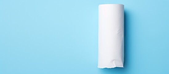 A paper towel roll on blue with room for text