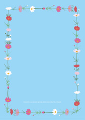 코스모스 꽃으로 장식한 네모 틀의 엽서
