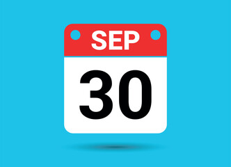 September 30 Calendar Date Flat Icon Day 30 Vector Illustration