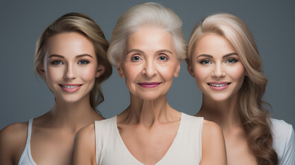 woman three stages to go in life as concept of being old  4k HD Ultra High quality photo.
