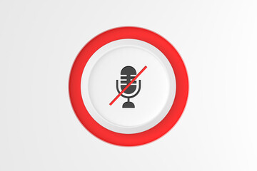 Push button with muted microphone icon on white background.