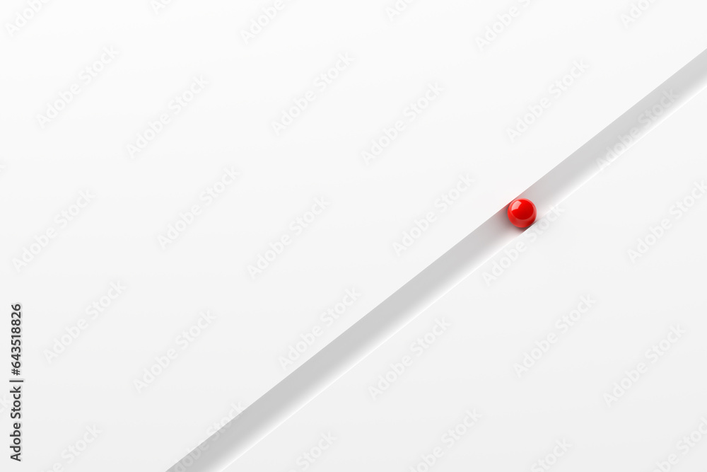 Poster red sphere moving on or following a path on white background with copy space.