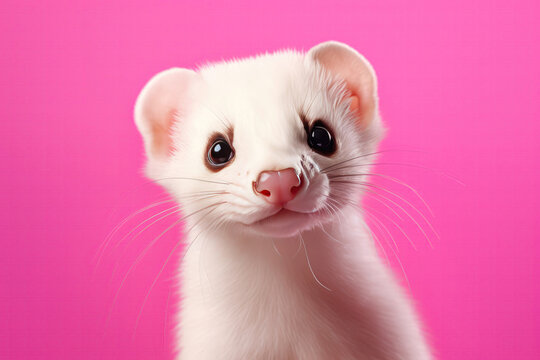 Cute Ferret On Pink Background. Сoncept Adorable Ferret, Ferret Colors, Ferret As Pet, Creative Backgrounds